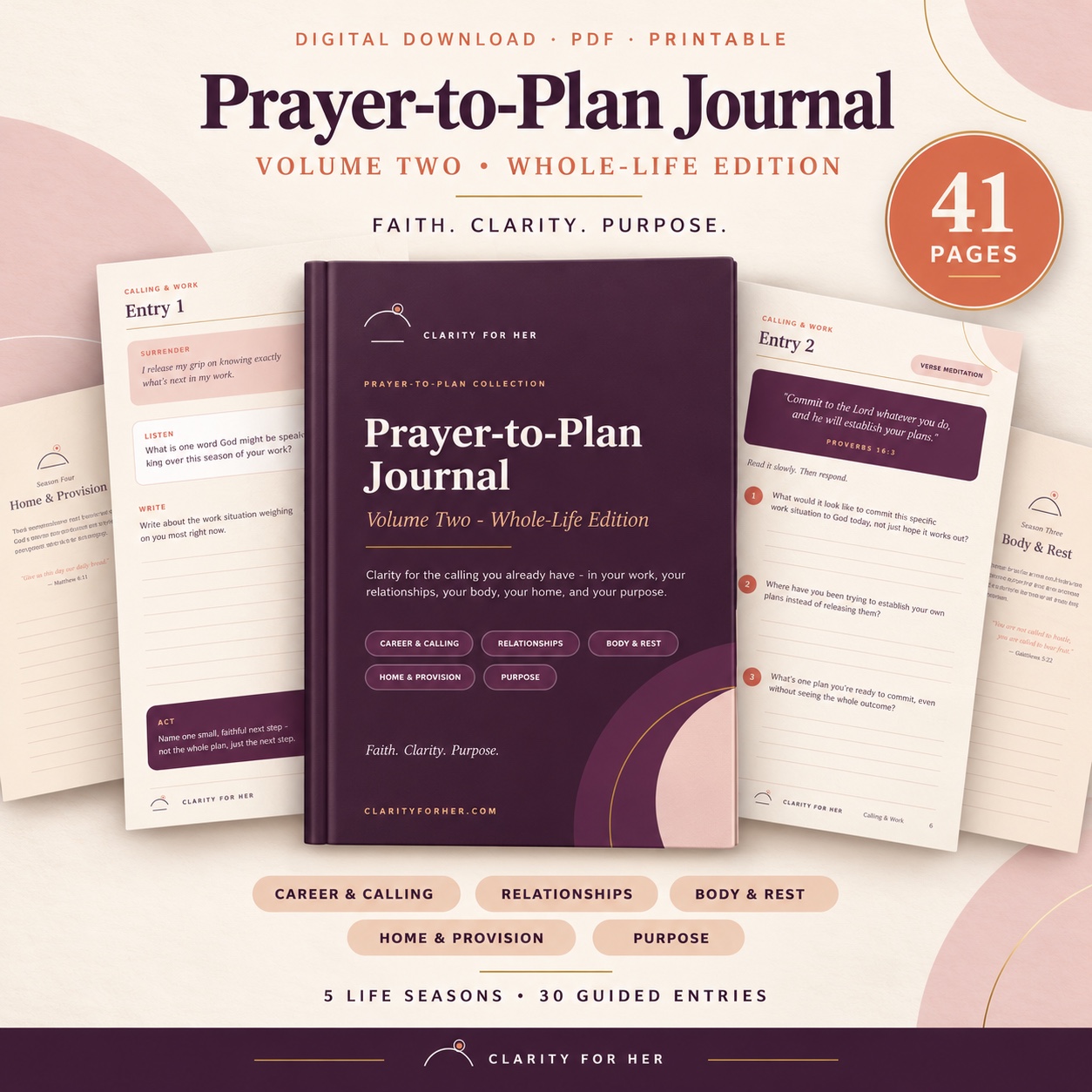 Prayer-to-Plan Journal Volume Two, a 41-page printable whole-life faith journal
